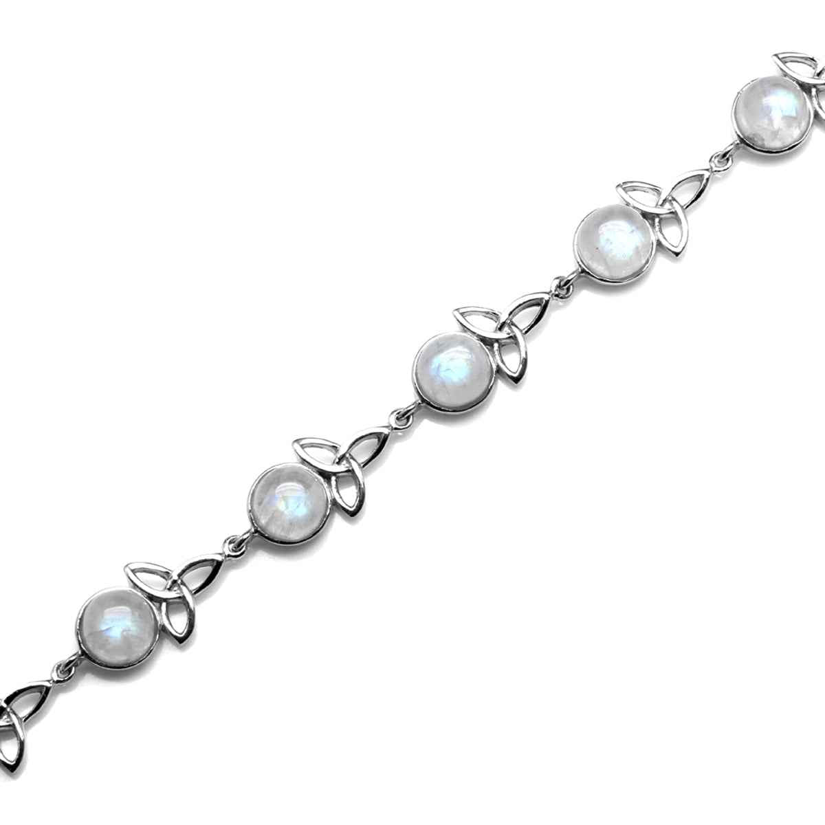 Natural Moonstone 925 Sterling Silver Triquetra Celtic Knot 7 to 8.5 Inch Adjustable Bracelet