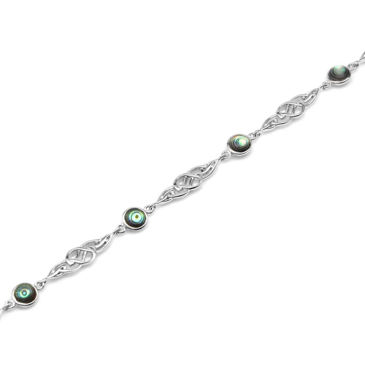 Abalone Paua Shell White Gold Plated 925 Sterling Silver Celtic Knot 7 to 8.5 Inch Adjustable Bracelet