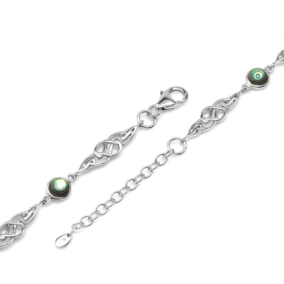 Abalone Paua Shell White Gold Plated 925 Sterling Silver Celtic Knot 7 to 8.5 Inch Adjustable Bracelet