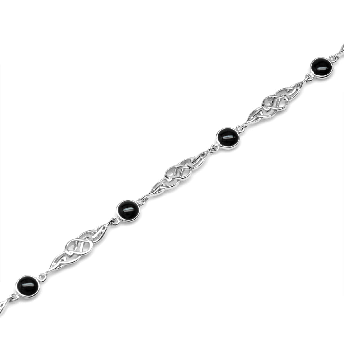 Created Black Onyx White Gold Plated 925 Sterling Silver Celtic Knot 7 to 8.5 Inch Adjustable Bracelet