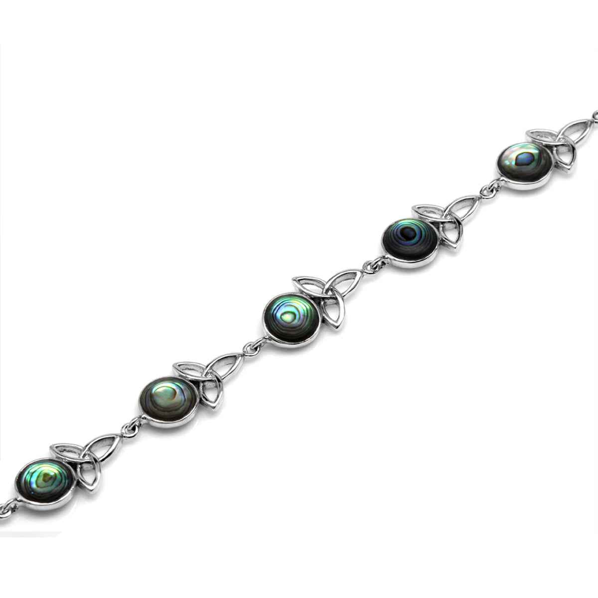 Abalone Paua Shell 925 Sterling Silver Triquetra Celtic Knot 7 to 8.5 Inch Adjustable Bracelet