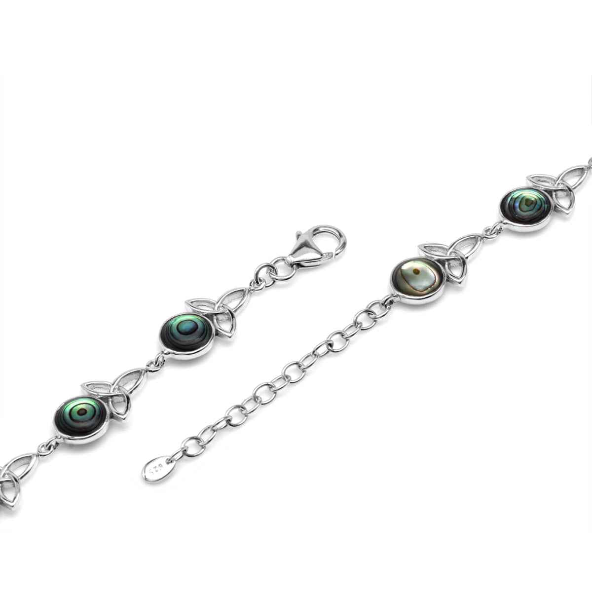 Abalone Paua Shell 925 Sterling Silver Triquetra Celtic Knot 7 to 8.5 Inch Adjustable Bracelet