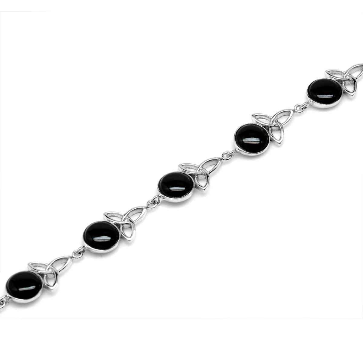 Created Onyx 925 Sterling Silver Triquetra Celtic Knot 7 to 8.5 Inch Adjustable Bracelet