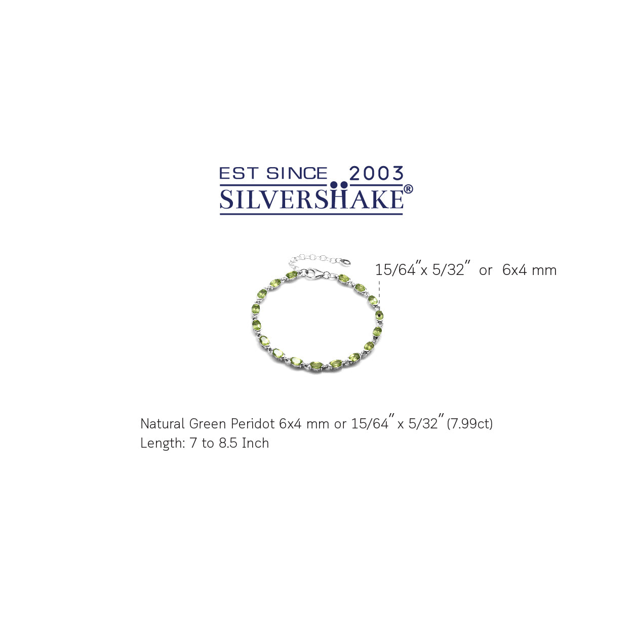 7.99ct. Natural Peridot White Gold Plated 925 Sterling Silver Tennis 7 to 8.5 Inch Adjustable Bracelet - Silvershake-store