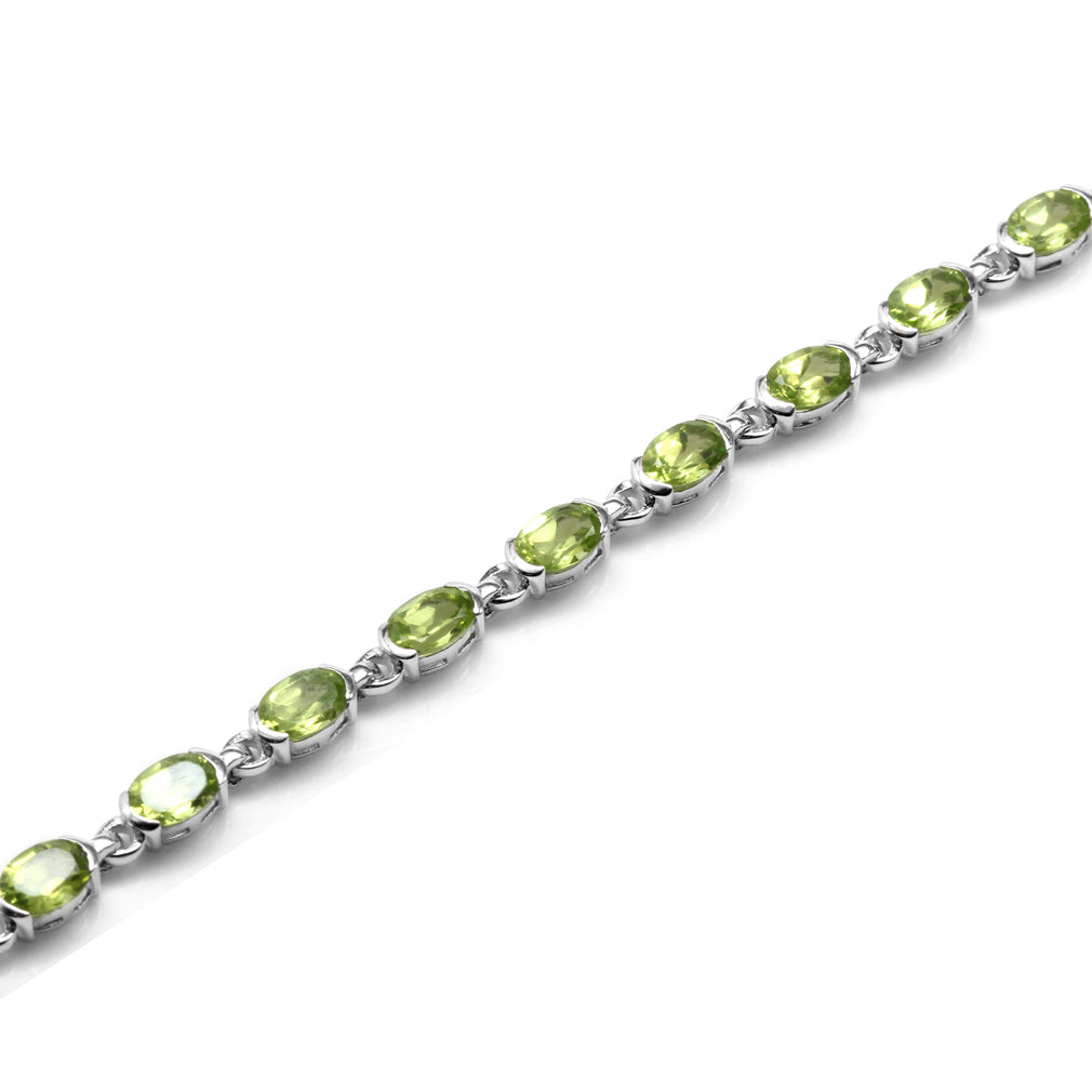 7.99ct. Natural Peridot White Gold Plated 925 Sterling Silver Tennis 7 to 8.5 Inch Adjustable Bracelet - Silvershake-store