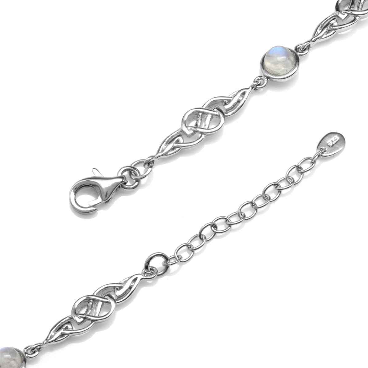 Natural Moonstone 925 Sterling Silver Celtic Knot 7 to 8.5 Inch Adjustable Bracelet