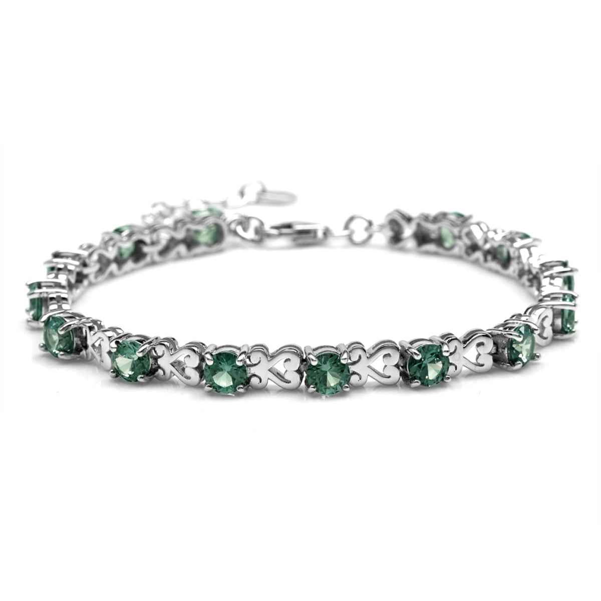 Simulated Color Change Alexandrite 925 Sterling Silver Heart Victorian Style 7 to 8.5 Inch Adjustable Bracelet