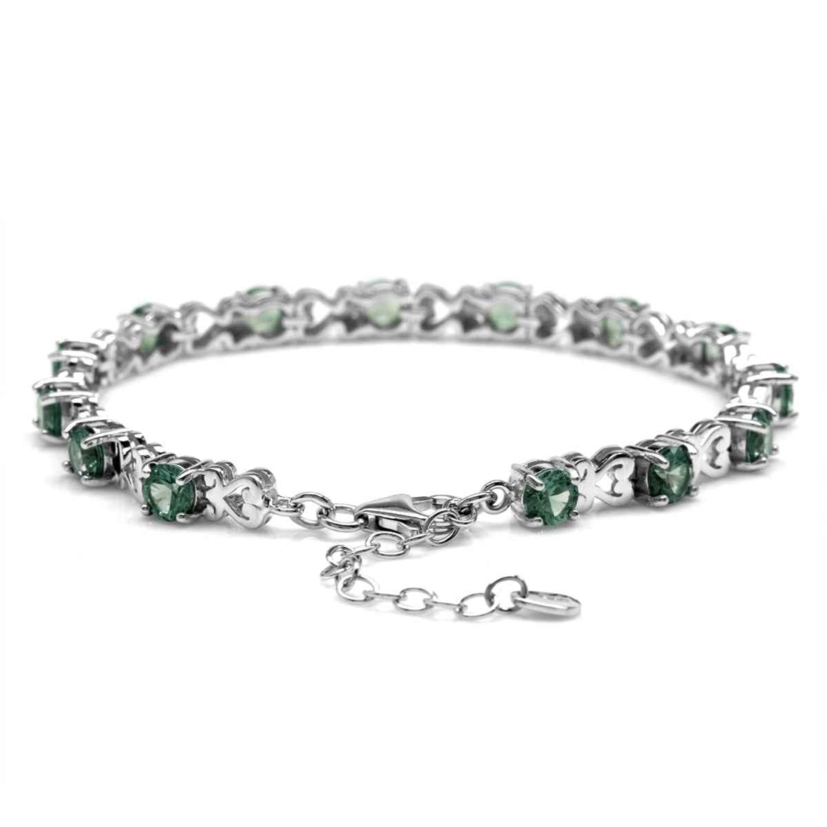 Simulated Color Change Alexandrite 925 Sterling Silver Heart Victorian Style 7 to 8.5 Inch Adjustable Bracelet