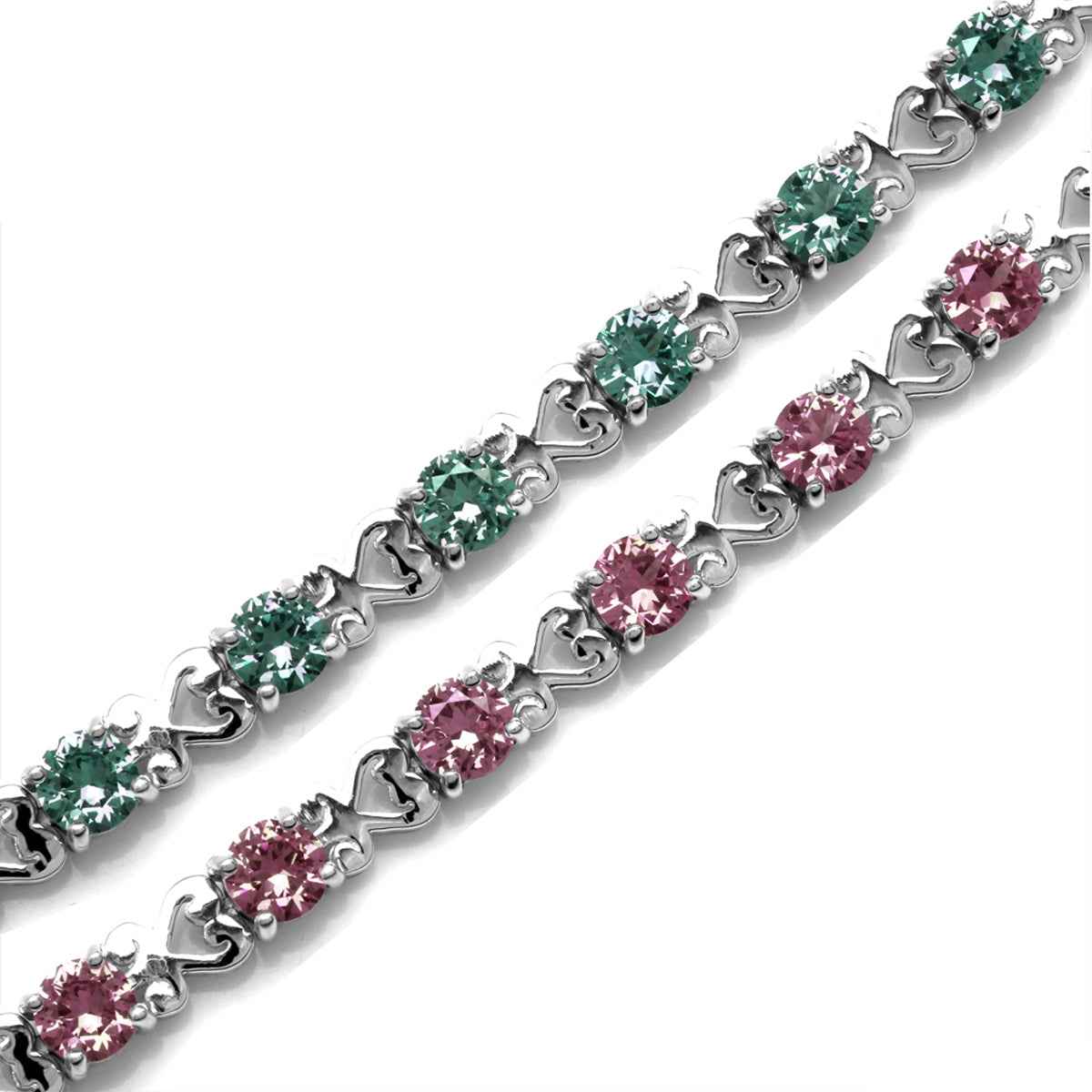 Simulated Color Change Alexandrite 925 Sterling Silver Heart Victorian Style 7 to 8.5 Inch Adjustable Bracelet