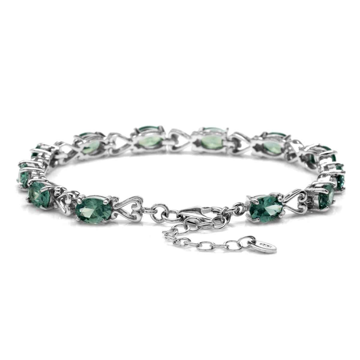 Simulated Color Change Alexandrite 925 Sterling Silver Victorian Heart Style 7 to 8.5 Inch Adjustable Bracelet