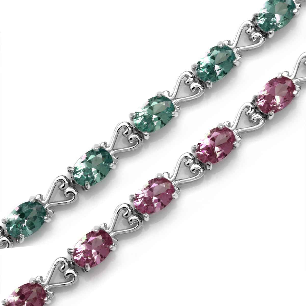 Simulated Color Change Alexandrite 925 Sterling Silver Victorian Heart Style 7 to 8.5 Inch Adjustable Bracelet