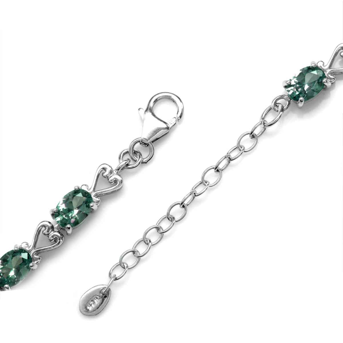 Simulated Color Change Alexandrite 925 Sterling Silver Victorian Heart Style 7 to 8.5 Inch Adjustable Bracelet