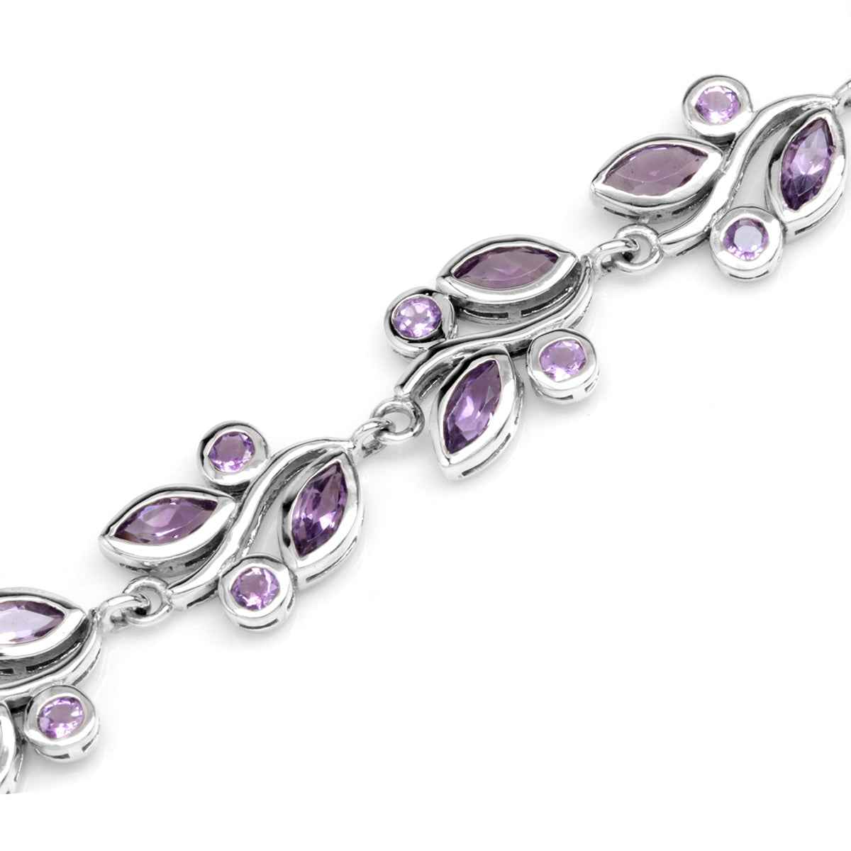 7.36ct. Genuine Purple Amethyst White Gold Plated 925 Sterling Silver Leaf 6.75 to 8.25 Inch Adjustable Bracelet