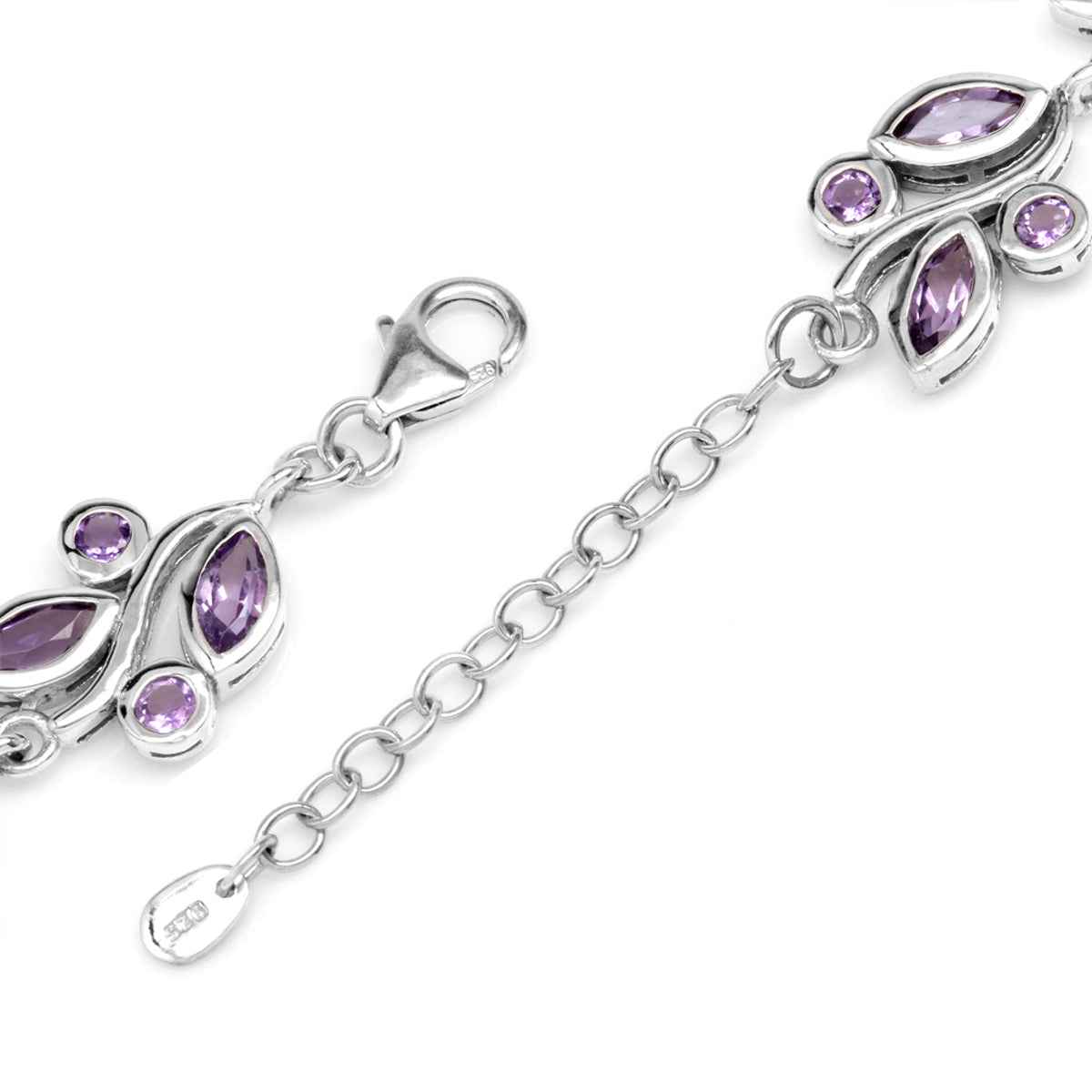 7.36ct. Genuine Purple Amethyst White Gold Plated 925 Sterling Silver Leaf 6.75 to 8.25 Inch Adjustable Bracelet