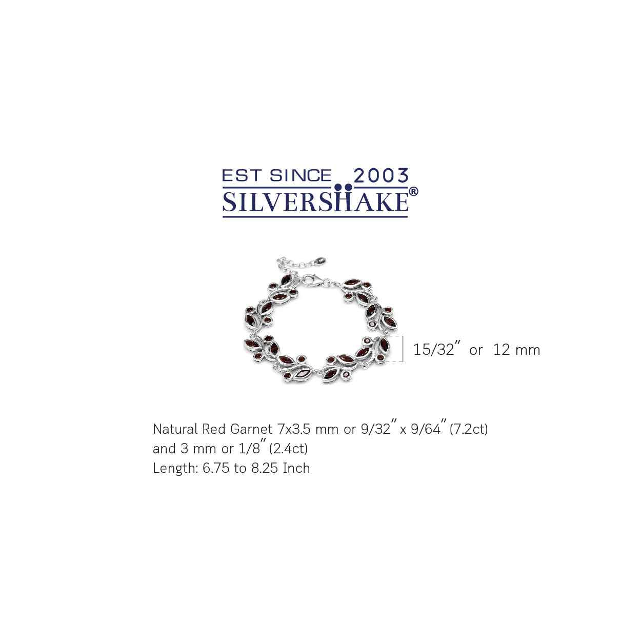 9.6ct Natural Red Garnet White Gold Plated 925 Sterling Silver Leaf 6.75 to 8.25 Inch Adjustable Bracelet