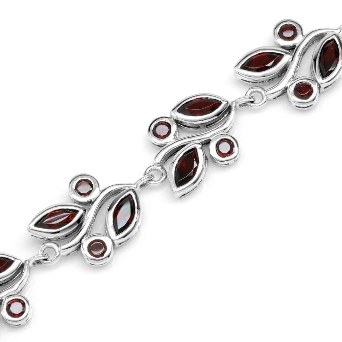 9.6ct Natural Red Garnet White Gold Plated 925 Sterling Silver Leaf 6.75 to 8.25 Inch Adjustable Bracelet