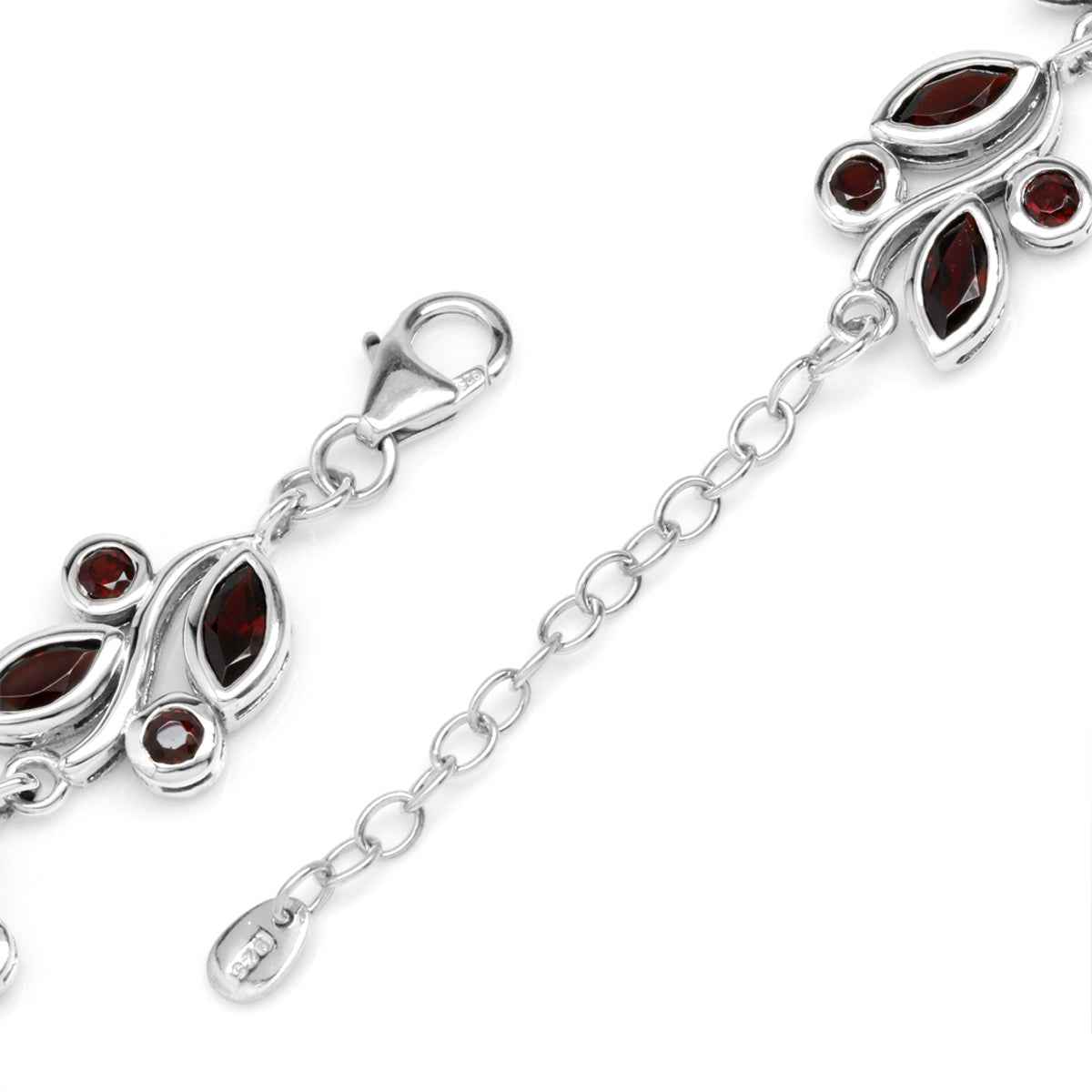 9.6ct Natural Red Garnet White Gold Plated 925 Sterling Silver Leaf 6.75 to 8.25 Inch Adjustable Bracelet