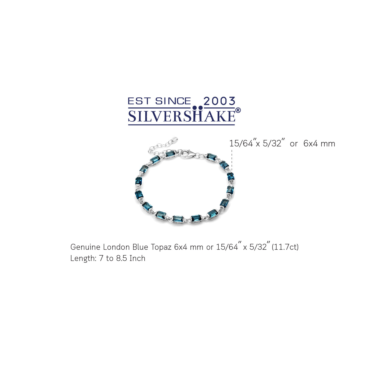 11.7ct. Genuine London Blue Topaz White Gold Plated 925 Sterling Silver 7 to 8.5 Inch Adjustable Tennis Bracelet - Silvershake-store