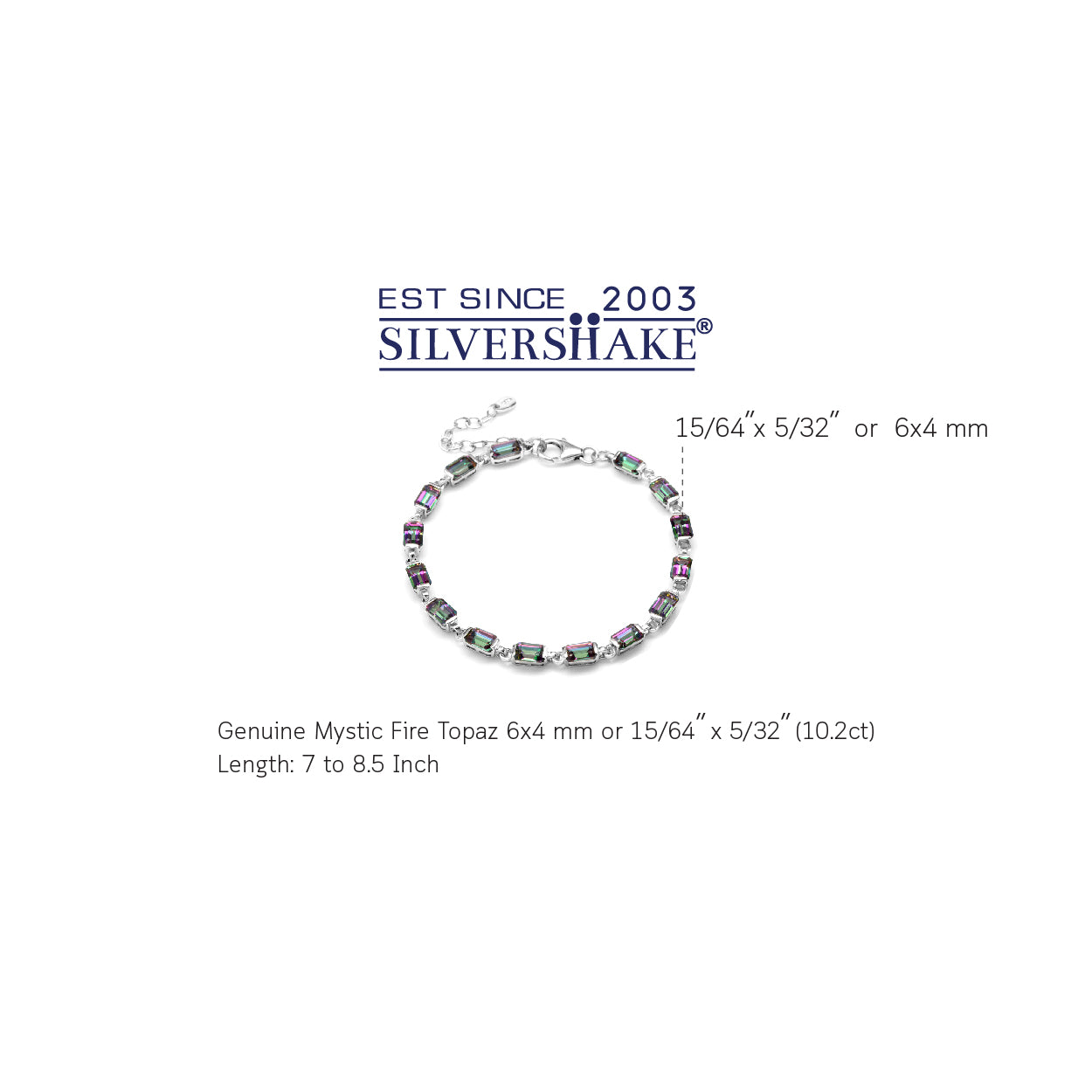 10.2ct. Mystic Fire Topaz White Gold Plated 925 Sterling Silver 7 to 8.5 Inch Adjustable Tennis Bracelet - Silvershake-store