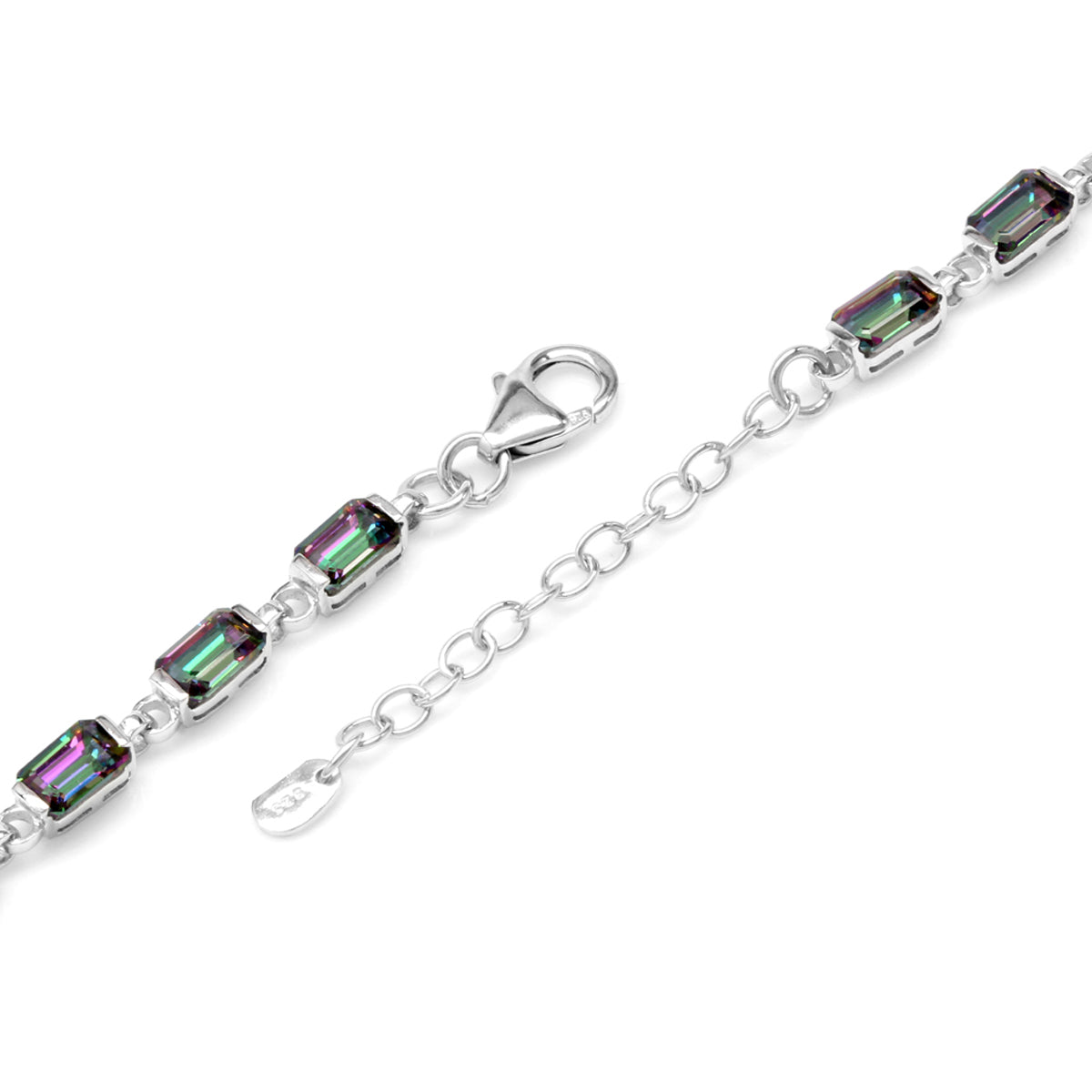 10.2ct. Mystic Fire Topaz White Gold Plated 925 Sterling Silver 7 to 8.5 Inch Adjustable Tennis Bracelet - Silvershake-store