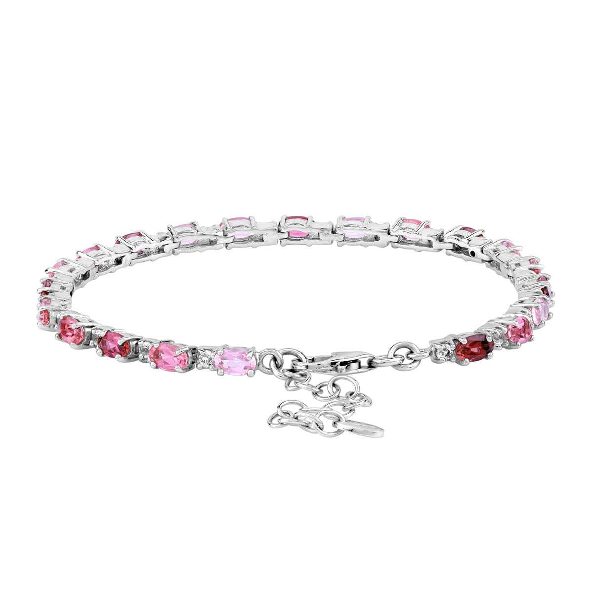 4.62ct. Natural Pink Tourmaline and White Topaz 925 Sterling Silver 6.5 to 8 Inch Adjustable Bracelet