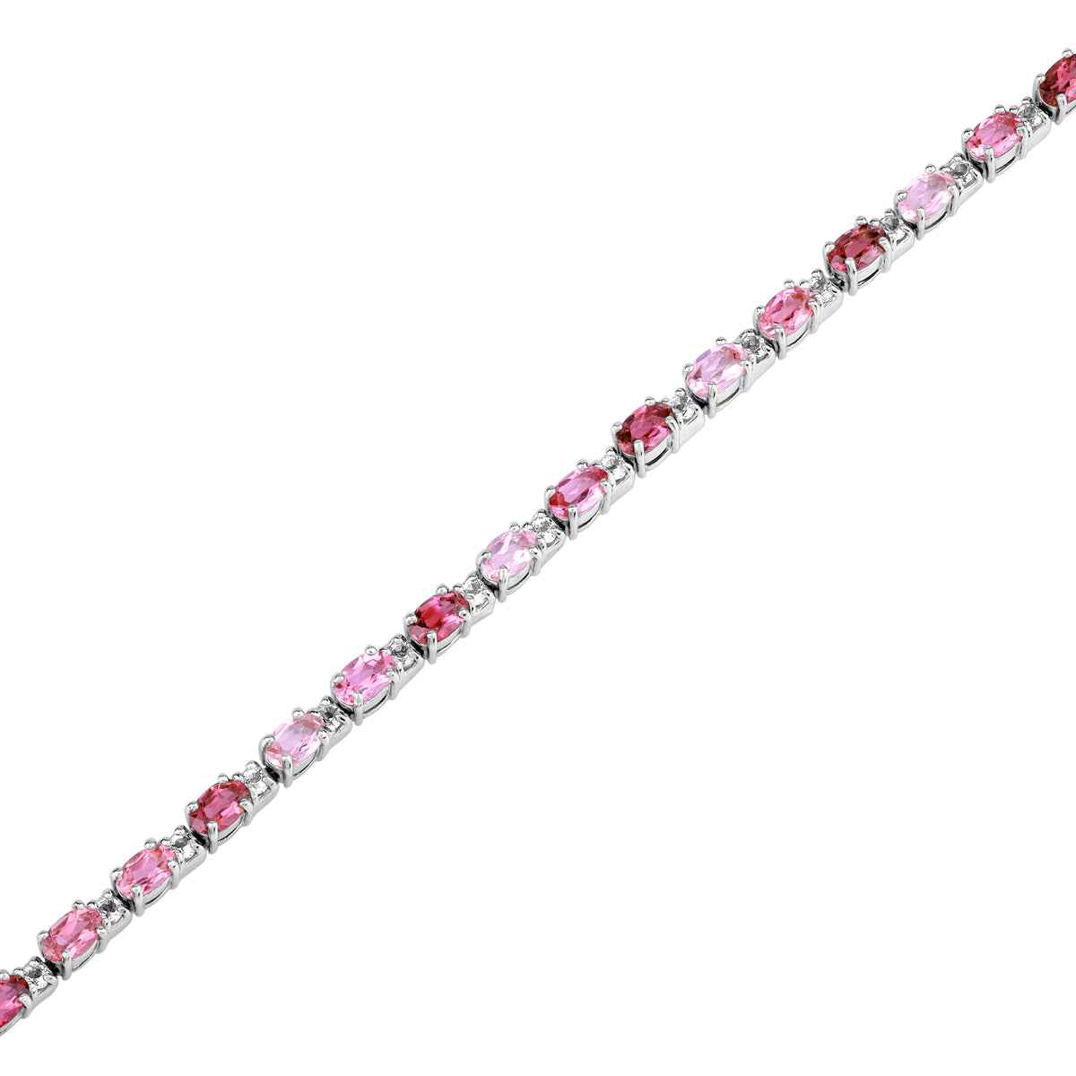 4.62ct. Natural Pink Tourmaline and White Topaz 925 Sterling Silver 6.5 to 8 Inch Adjustable Bracelet