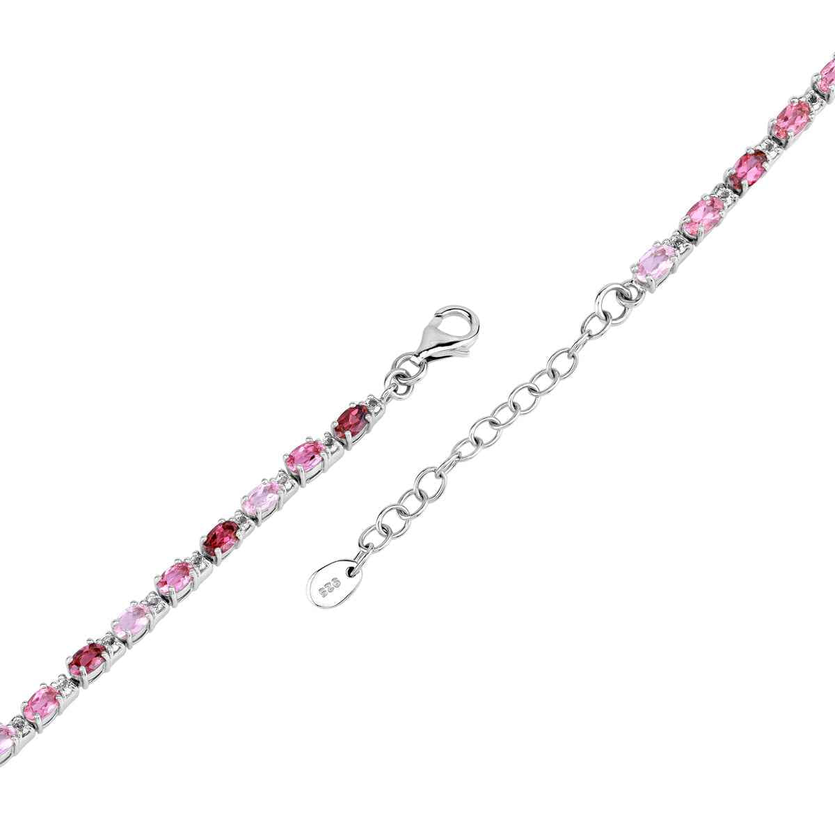 4.62ct. Natural Pink Tourmaline and White Topaz 925 Sterling Silver 6.5 to 8 Inch Adjustable Bracelet