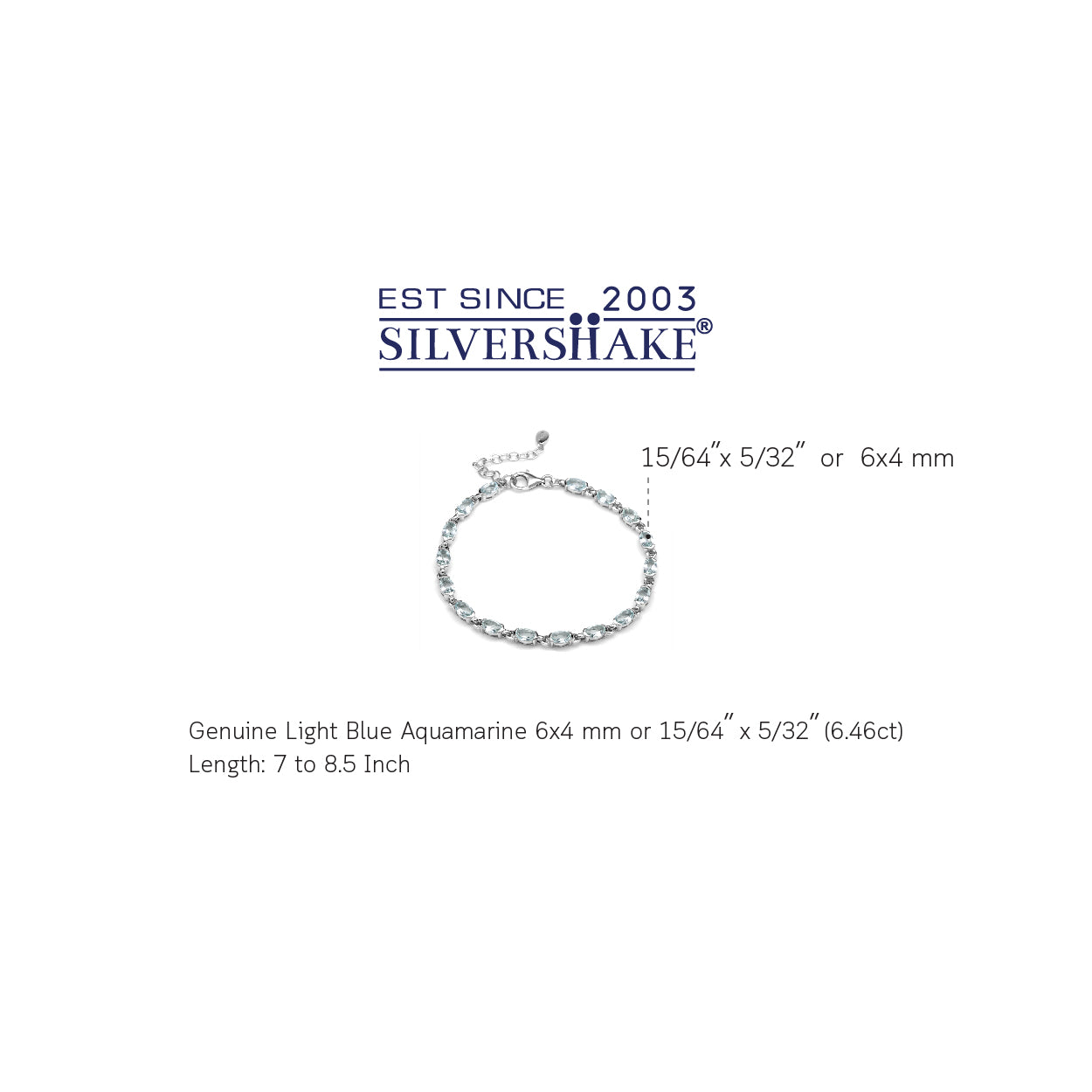 6.46ct Genuine Blue Aquamarine White Gold Plated 925 Sterling Silver Tennis 7 to 8.5 Inch Adjustable Bracelet - Silvershake-store