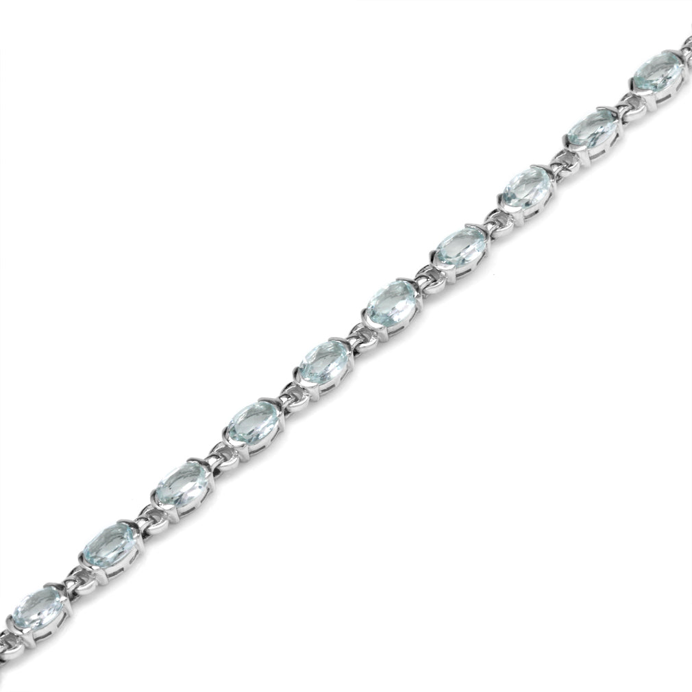 6.46ct Genuine Blue Aquamarine White Gold Plated 925 Sterling Silver Tennis 7 to 8.5 Inch Adjustable Bracelet - Silvershake-store