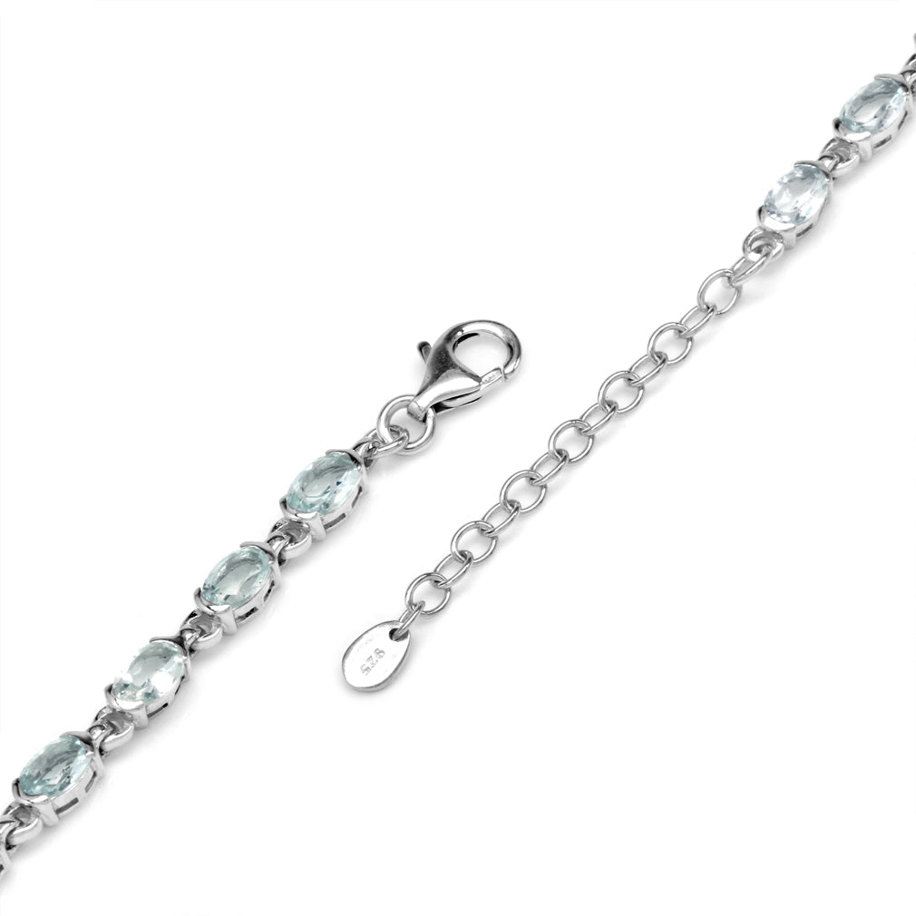 6.46ct Genuine Blue Aquamarine White Gold Plated 925 Sterling Silver Tennis 7 to 8.5 Inch Adjustable Bracelet - Silvershake-store