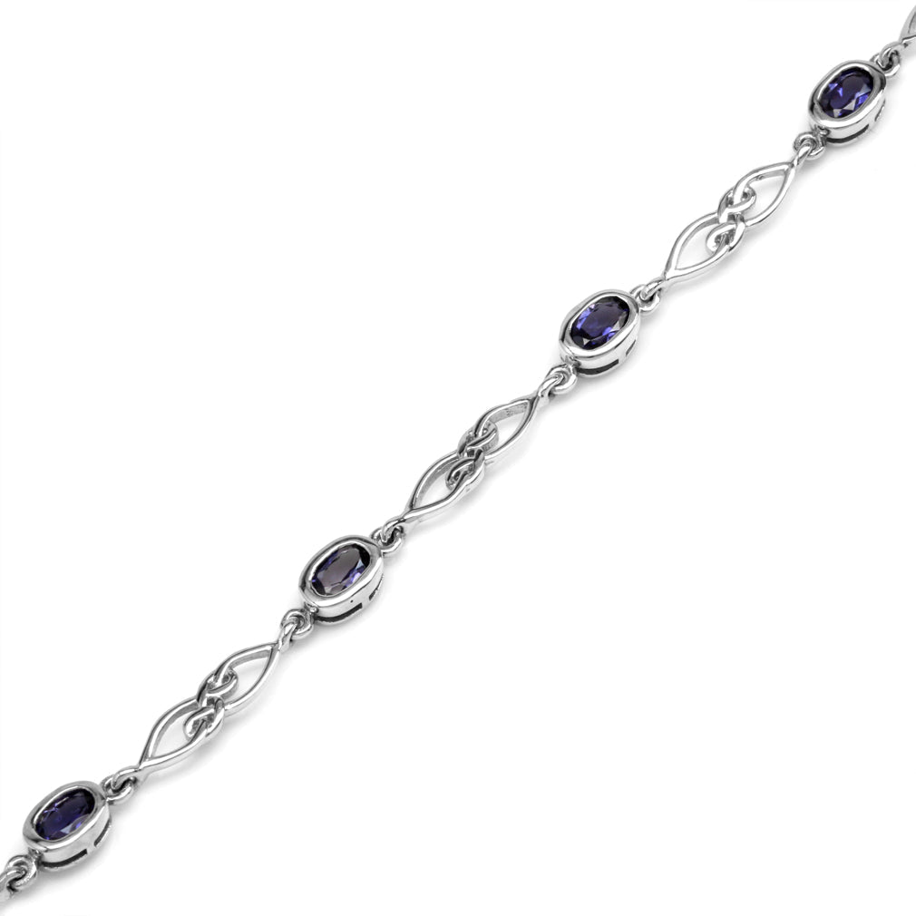1.7ct. Natural Iolite White Gold Plated 925 Sterling Silver Celtic Knot 7.25 to 8.75 Inch Adjustable Bracelet - Silvershake-store
