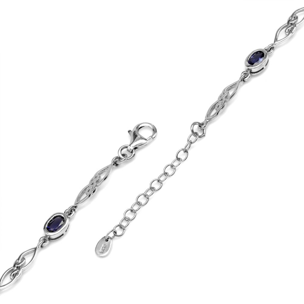 1.7ct. Natural Iolite White Gold Plated 925 Sterling Silver Celtic Knot 7.25 to 8.75 Inch Adjustable Bracelet - Silvershake-store