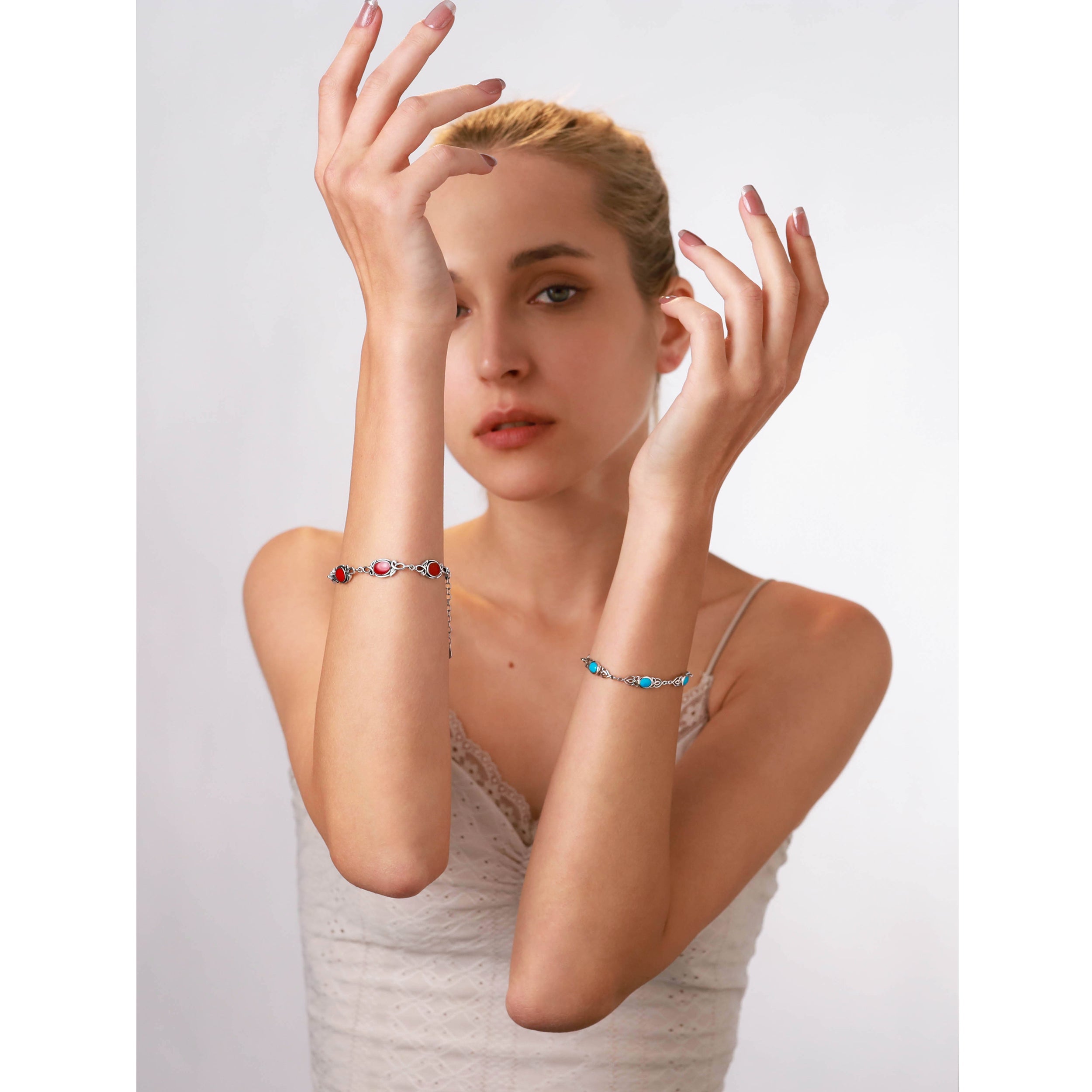 8x6mm Oval Pink Mother of Pearl 925 Sterling Silver Leaf Vintage Inspired 7 to 8.5 Inch Adjustable Bracelet - Silvershake-store