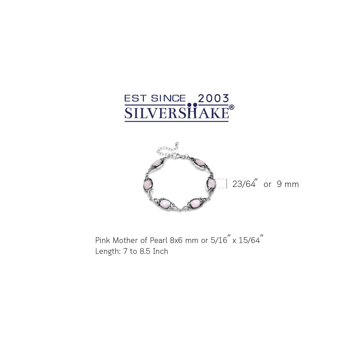 8x6mm Oval Pink Mother of Pearl 925 Sterling Silver Leaf Vintage Inspired 7 to 8.5 Inch Adjustable Bracelet - Silvershake-store