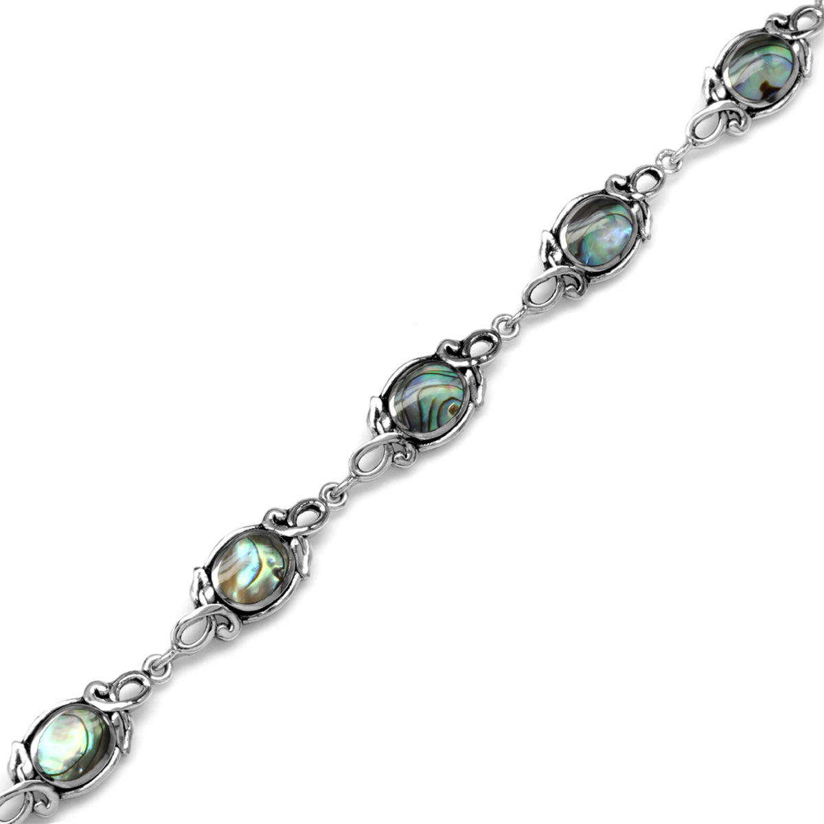 8x6mm Oval Abalone Paua Shell 925 Sterling Silver Leaf Vintage Inspired 7 to 8.5 Inch Adjustable Bracelet - Silvershake-store