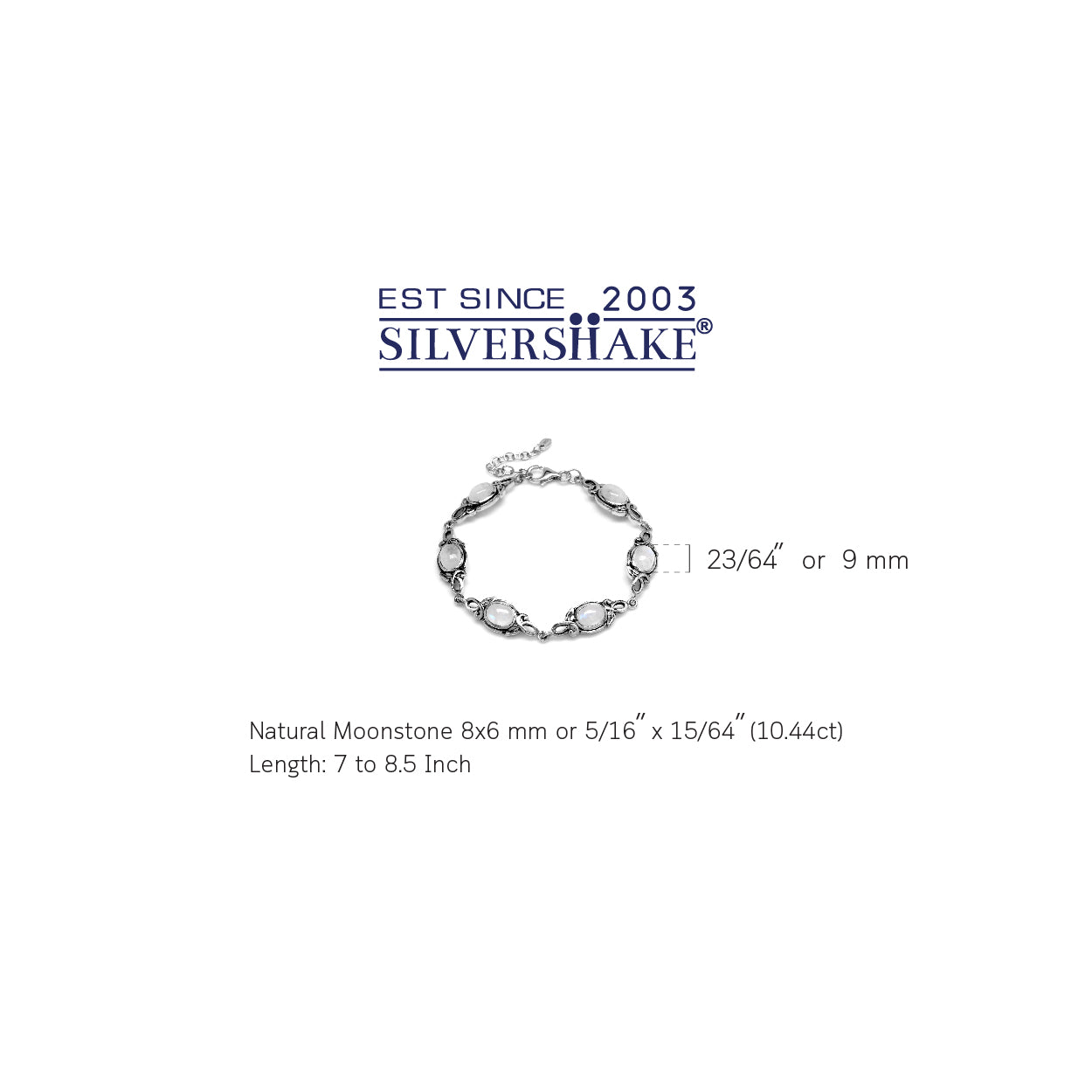 8x6mm Oval Natural Moonstone 925 Sterling Silver Leaf Vintage Inspired 7 to 8.5 Inch Adjustable Bracelet - Silvershake-store