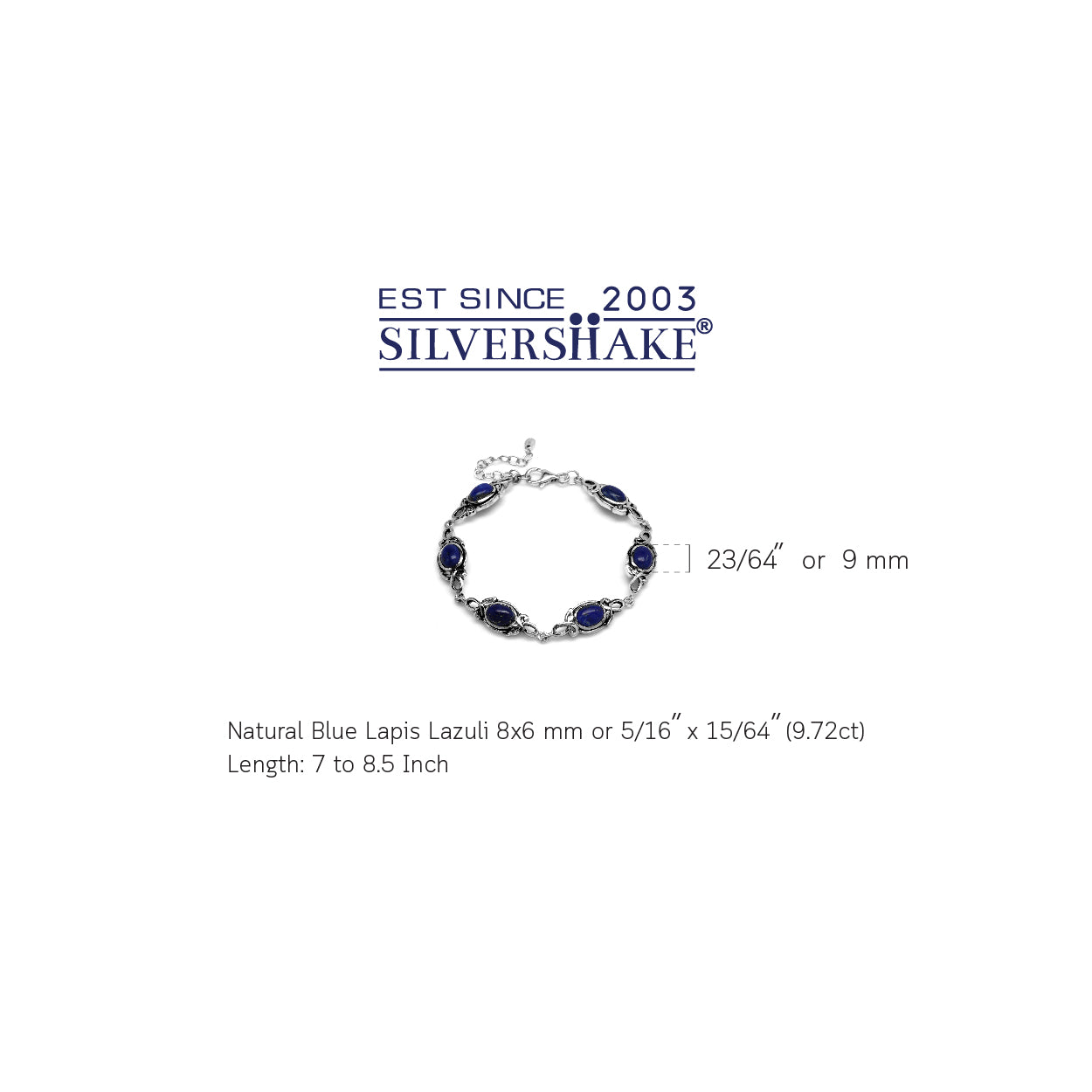 8x6mm Oval Genuine Blue Lapis 925 Sterling Silver Leaf Vintage Inspired 7 to 8.5 Inch Adjustable Bracelet - Silvershake-store