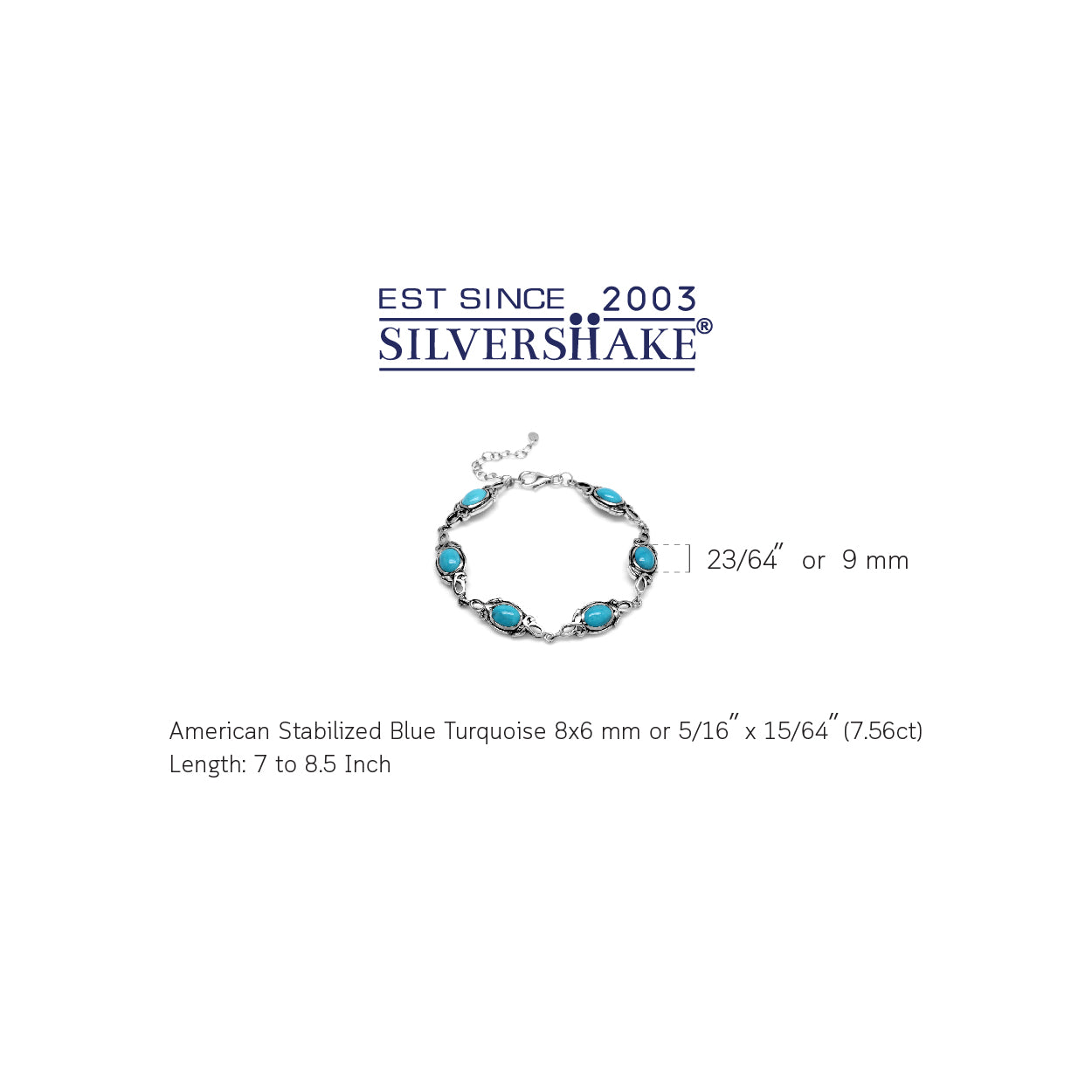 8x6mm Genuine Arizona AmericanTurquoise 925 Sterling Silver Leaf Vintage Inspired 7 to 8.5 Inch Adjustable Bracelet Jewelry for Women - Silvershake-store