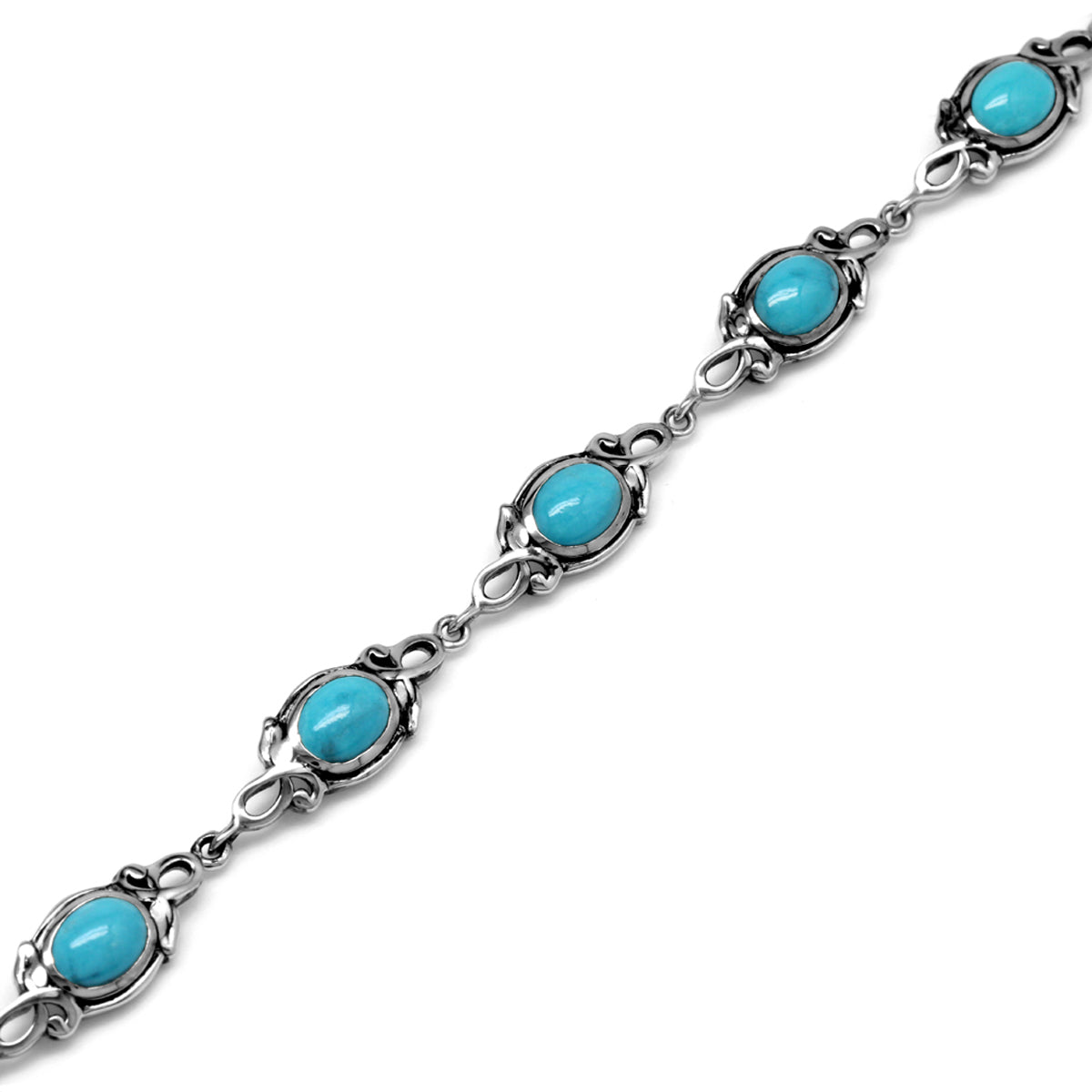 8x6mm Genuine Arizona AmericanTurquoise 925 Sterling Silver Leaf Vintage Inspired 7 to 8.5 Inch Adjustable Bracelet Jewelry for Women - Silvershake-store