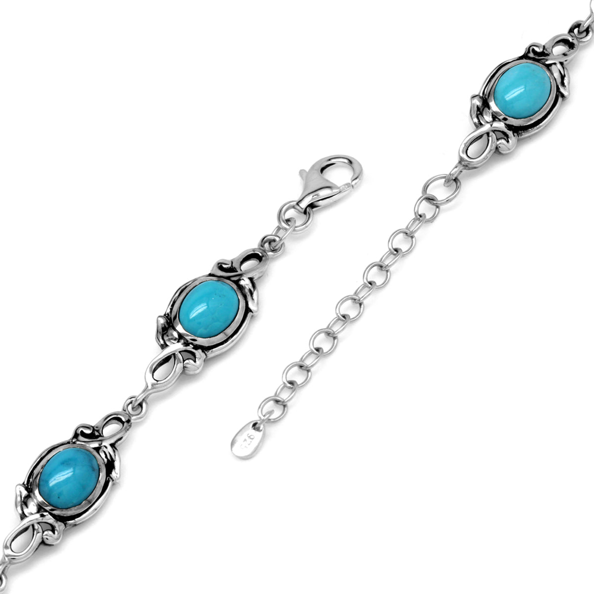 8x6mm Genuine Arizona AmericanTurquoise 925 Sterling Silver Leaf Vintage Inspired 7 to 8.5 Inch Adjustable Bracelet Jewelry for Women - Silvershake-store