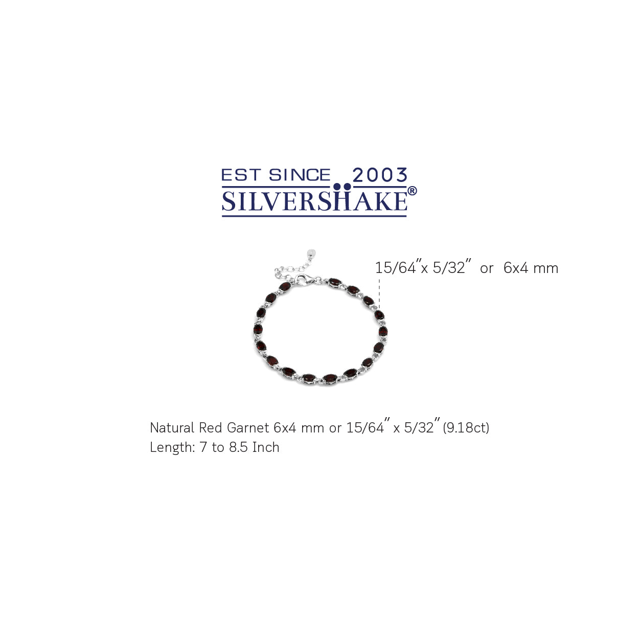 9.18ct. Natural Garnet White Gold Plated 925 Sterling Silver Tennis 7 to 8.5 Inch Adjustable Bracelet - Silvershake-store