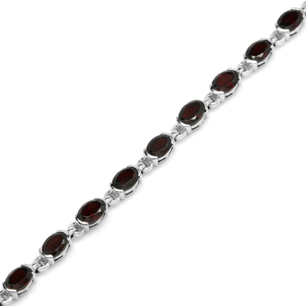 9.18ct. Natural Garnet White Gold Plated 925 Sterling Silver Tennis 7 to 8.5 Inch Adjustable Bracelet - Silvershake-store
