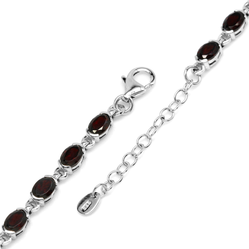 9.18ct. Natural Garnet White Gold Plated 925 Sterling Silver Tennis 7 to 8.5 Inch Adjustable Bracelet - Silvershake-store