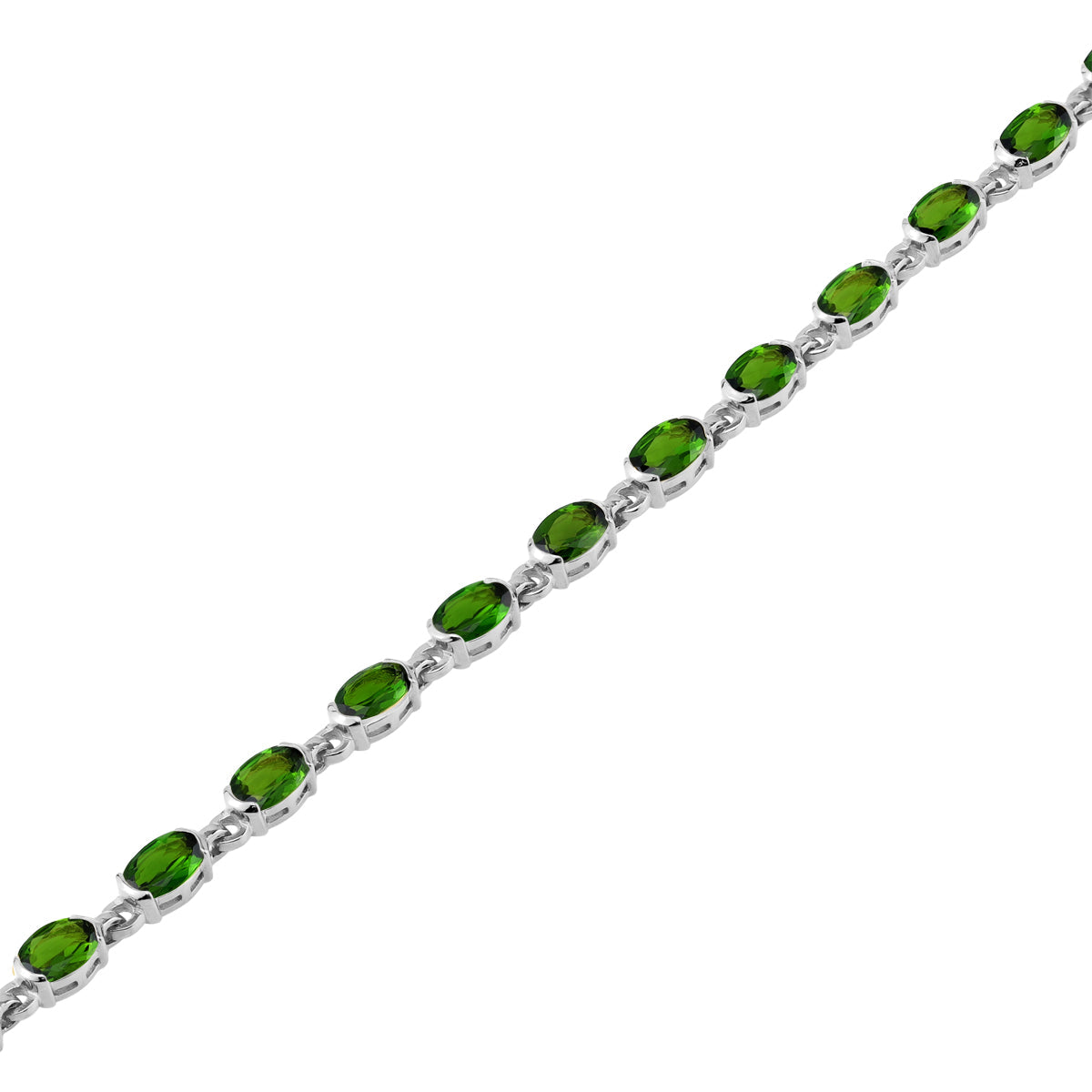 8.16 CTW 6X4mm Natural Oval Shape Green Chrome Diopside White Gold Plated 925 Sterling Silver Half-Bezel-Set Tennis 7 to 8.5 Inch Adjustable Gemstone Bracelet - Silvershake-store
