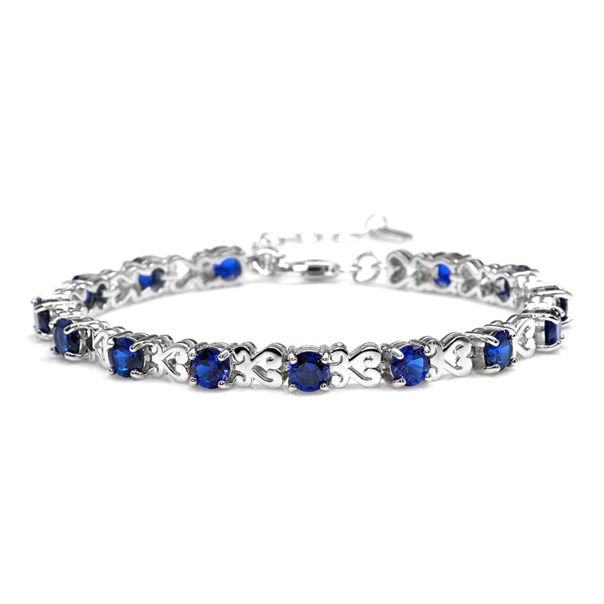 Synthetic Blue Sapphire 925 Sterling Silver Heart Victorian Style 7-8.5" Adjustable Bracelet