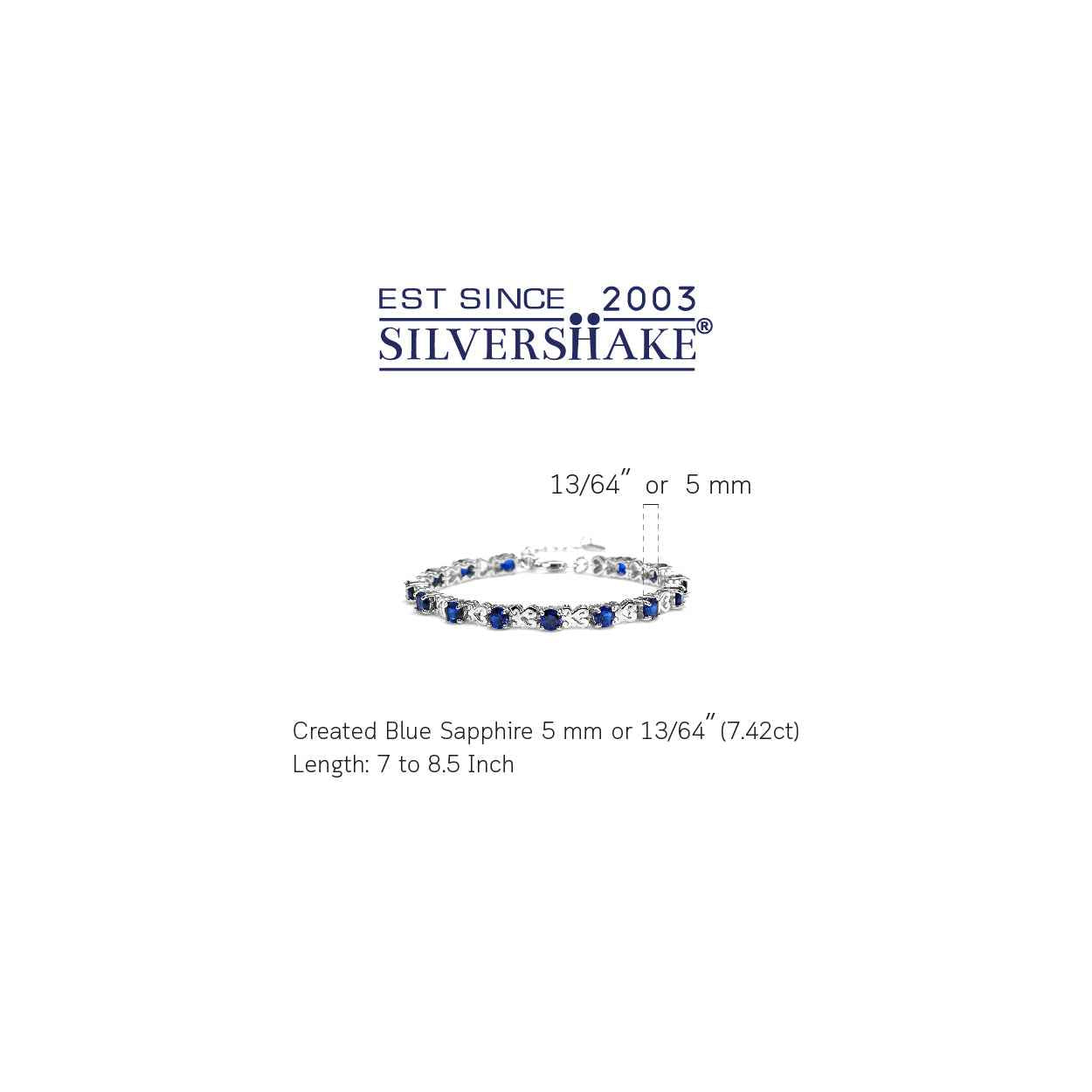 Synthetic Blue Sapphire 925 Sterling Silver Heart Victorian Style 7-8.5" Adjustable Bracelet
