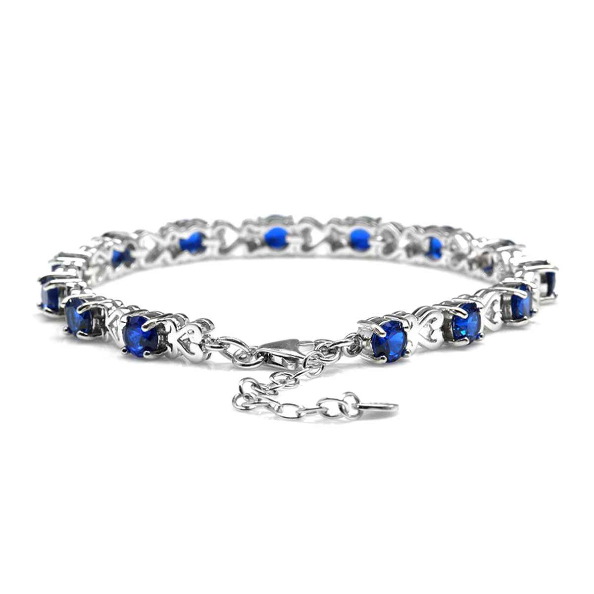 Synthetic Blue Sapphire 925 Sterling Silver Heart Victorian Style 7-8.5" Adjustable Bracelet
