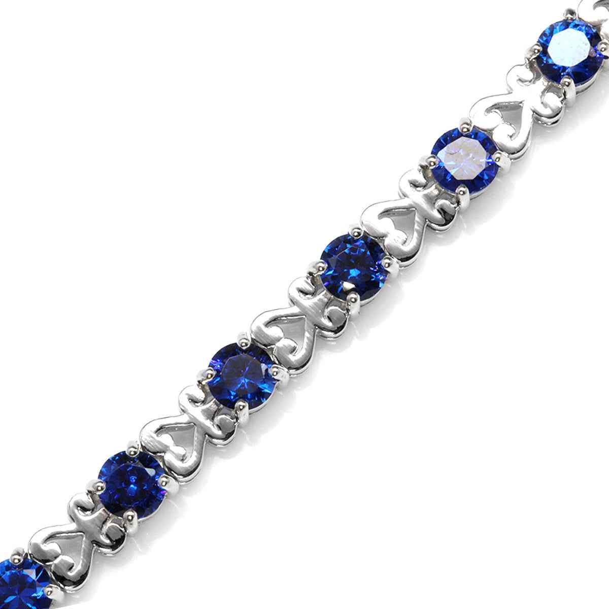 Synthetic Blue Sapphire 925 Sterling Silver Heart Victorian Style 7-8.5" Adjustable Bracelet