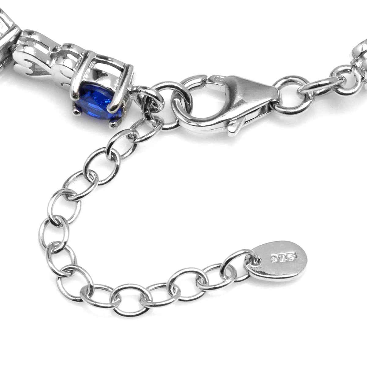 Synthetic Blue Sapphire 925 Sterling Silver Heart Victorian Style 7-8.5" Adjustable Bracelet