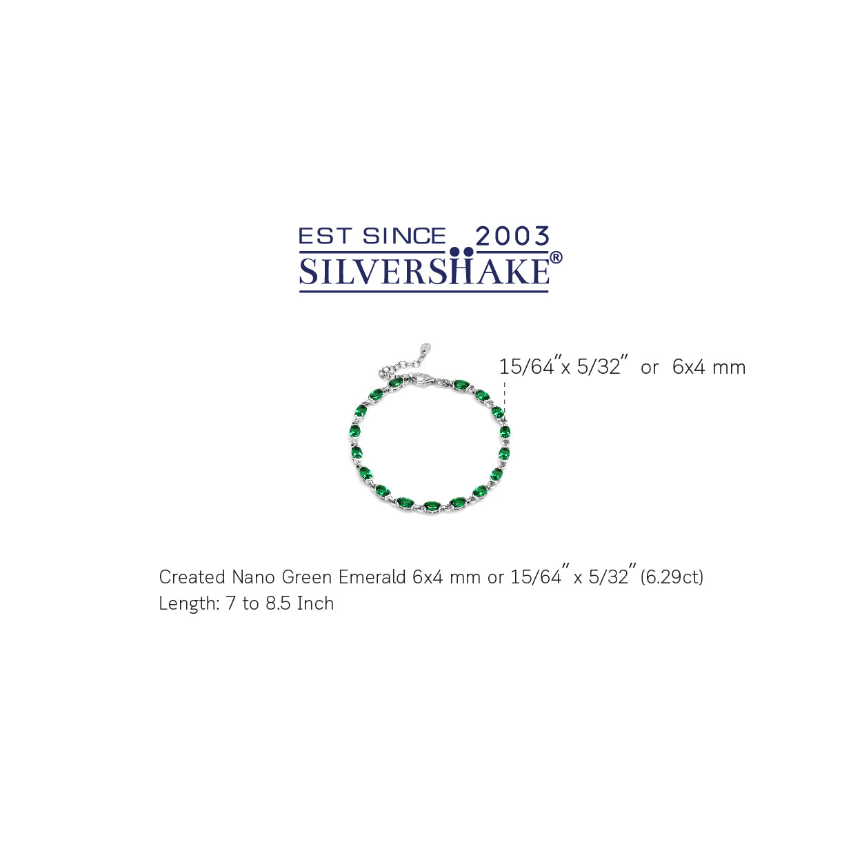 6.29 Ct Nano Green Emerald 925 Sterling Silver Tennis 7-8.5" Adjustable Bracelet - Silvershake-store